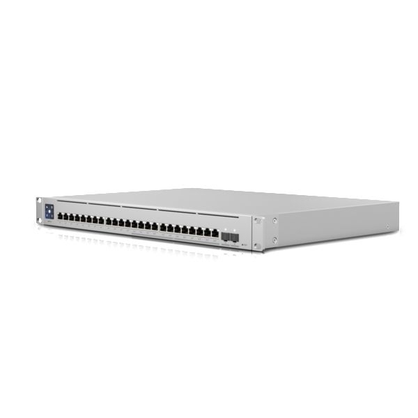 Configurable Gigabit Layer 3 switch with auto-sensing 802.3at PoE+. It offers (12) 2.5G RJ45 Ethernet ports, (12) 1G RJ45 Ethernet ports, and (2) 10G SFP+ ports, providing 2.5G PoE links to your WiFi 6 APs and 10G fiber uplinks to your network. Features i